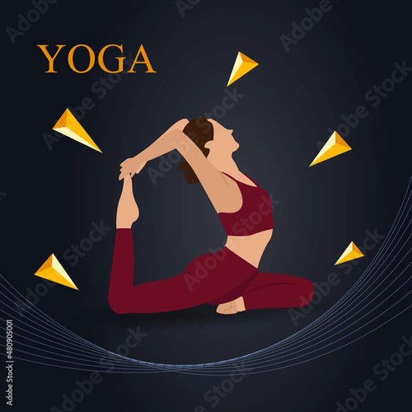 Fototapeta Vector illustration with beautiful girl in yoga pose.Spiritual practice and physical activity. - vector illustration
