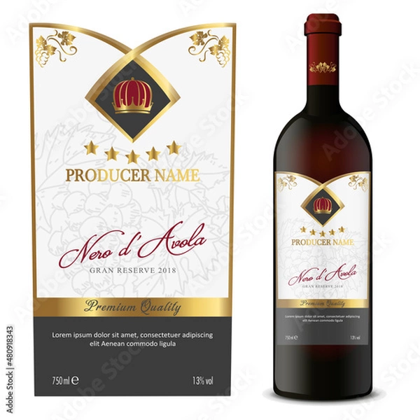 Obraz Red and White Wine Labels with Bottle