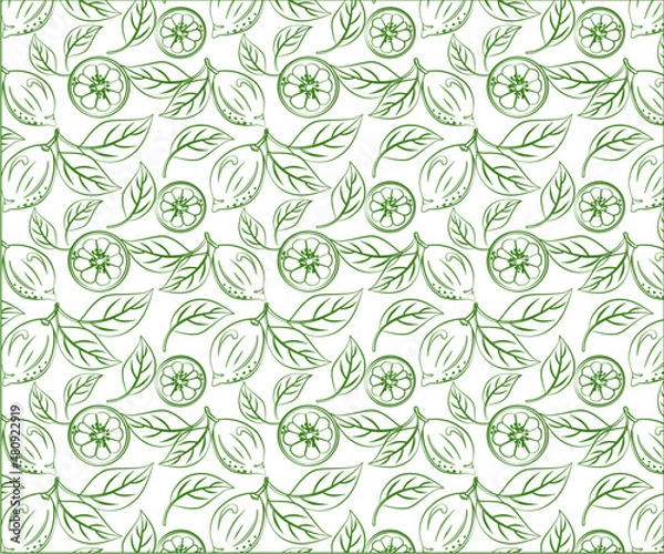 Fototapeta seamless pattern with lemons and leaves, vector illustration