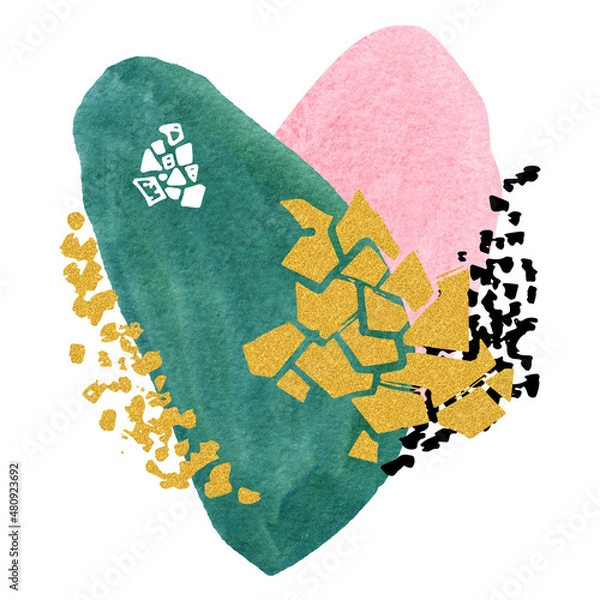 Obraz Jade Abstract Contemporary art image. Minimalistic watercolor background. Yellow, pink, green hand drawn stain, shape pre-made composition design for wall decoration, postcard or brochure cover design