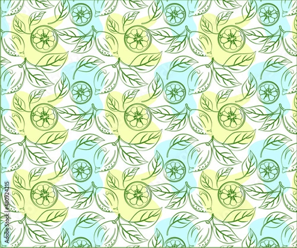 Fototapeta seamless pattern with lemons and leaves, vector illustration