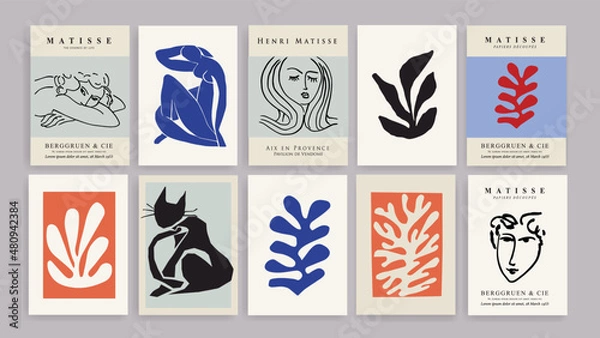 Fototapeta Matisse Abstract Art Set, Aesthetic Modern Art, Boho Decor, Minimalist Art, Illustration, Vector, Poster, Postcard. Collection for decoration. Vector all isolated. Set of abstract trendy creative art.
