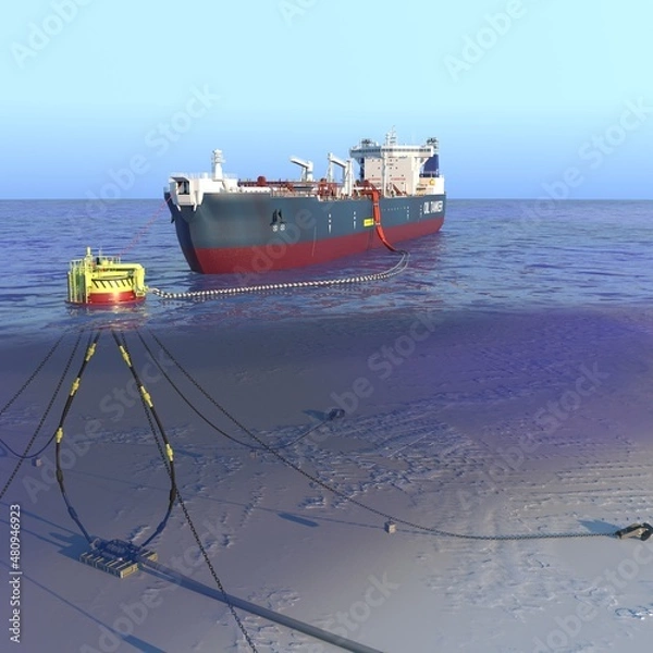 Fototapeta Tanker ship at the SPM buoy. 3d-rendering