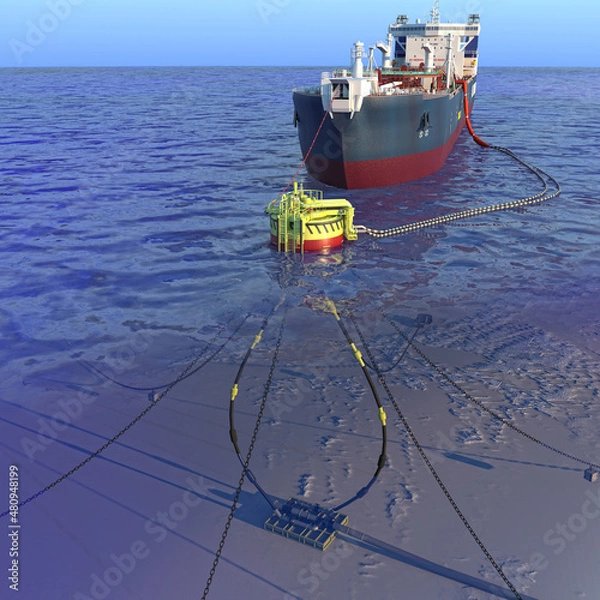Fototapeta Tanker ship at the SPM buoy. 3d-rendering