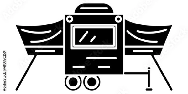 Obraz Motorhome, recreational vehicle, camping trailer, family camper. Design with a folding awning. Miniature camper design. Vector icon, glyph, silhouette, isolated
