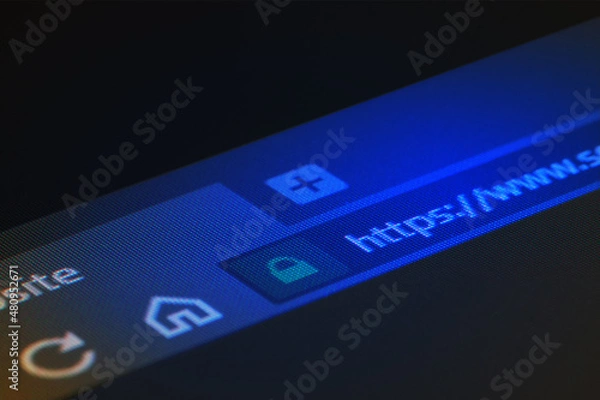 Fototapeta Web browser closeup on LCD screen with shallow focus on https word