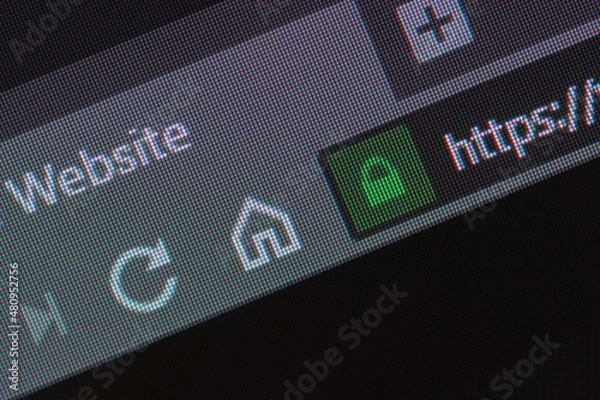 Fototapeta Web browser closeup on LCD with secure https url and visible pixels