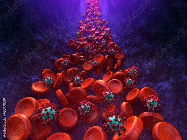 Obraz Blood cells atacking by covid virus