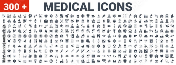 Fototapeta Medical Vector Icons Set. Glyph Icons, Sign and Symbols in Solid Design. Medicine, Health Care and Coronavirus COVID 19 pandemic. Mobile Concepts and Web Apps. Modern Infographic Logo and Pictogram