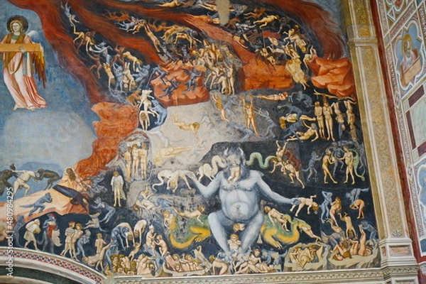 Fototapeta View of the landmark Scrovegni Chapel (Cappella degli Scrovegni, Arena Chapel), part of the Museo Civico of Padua, with a fresco cycle by Giotto completed about 1305 