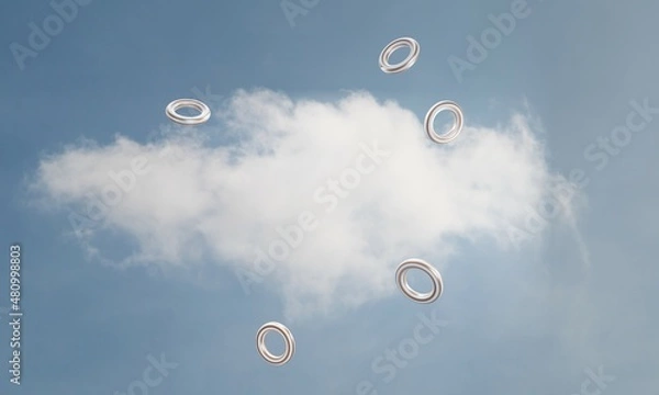 Fototapeta 3d render, torus floating against blue sky with cloud