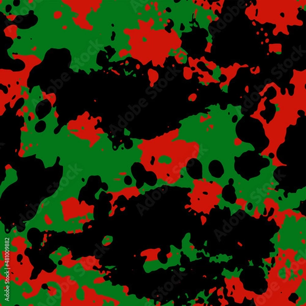 Obraz Full seamless camouflage texture skin pattern vector for military textile. Usable for Jacket Pants Shirt and Shorts. Red Green army camo masking design for hunting fabric print and wallpaper. 