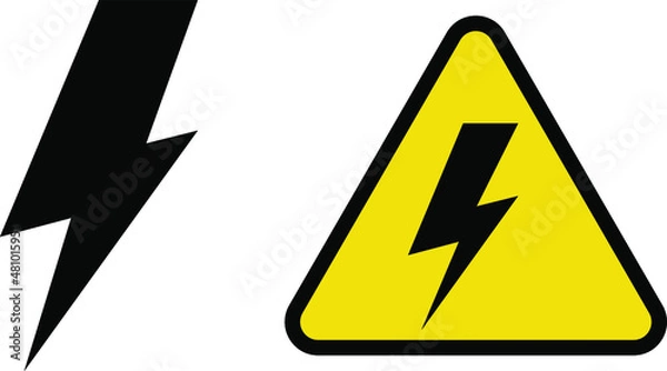 Fototapeta Vector bolt lighting yellow icon. Thunder, symbol of energy, danger and power. Thunderbolt electric emblem.