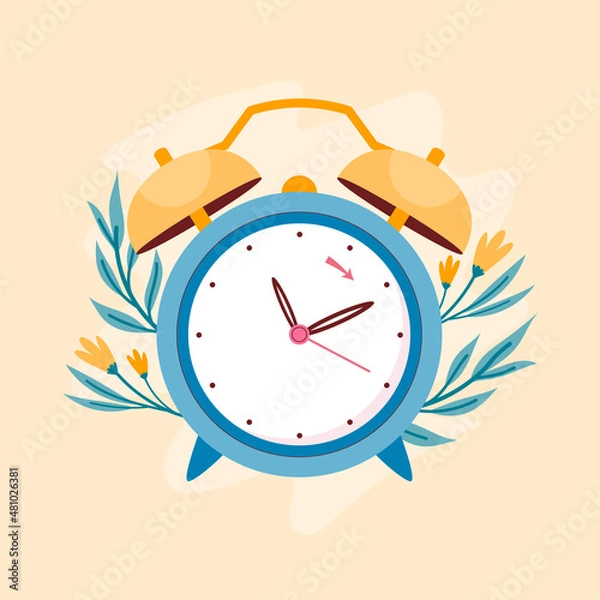 Fototapeta Flat spring forward illustration with clock
