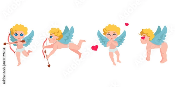 Obraz Cupid in different poses. Cute cartoon character