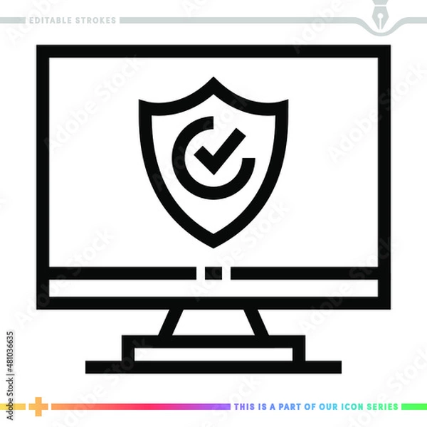 Fototapeta Line icon for trusted computer system illustrations with editable strokes. This vector graphic has customizable stroke width.