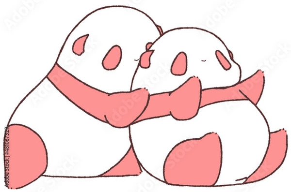 Fototapeta じゃれあう幼いパンダたち（赤色）