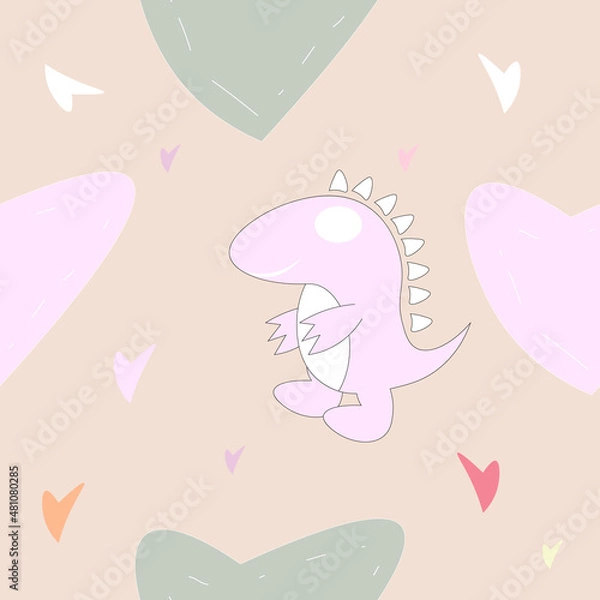 Obraz Dinosuar seamless pattern with love background.Vector illustration.