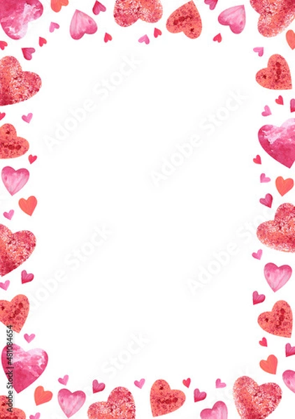 Fototapeta rectangular frame of hearts on a white background.