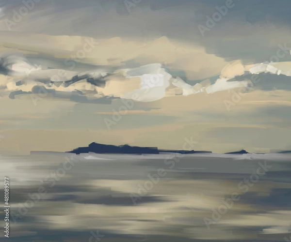 Fototapeta Sea and clouds pastel gray tone drawn sketch for background illustration