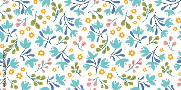 Fototapeta Flower pattern background border. Spring floral vector seamless repeat banner design. 