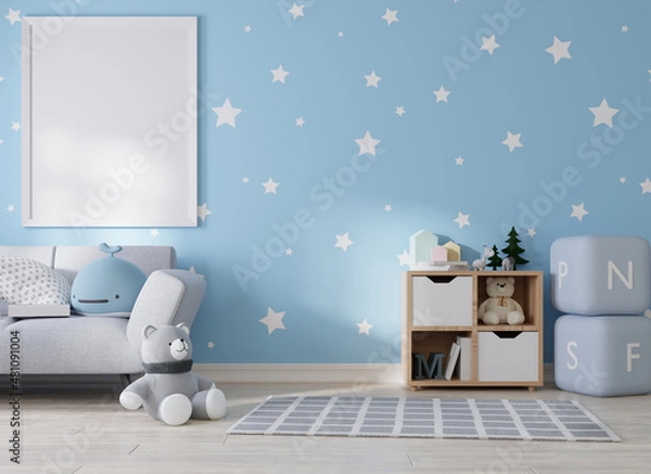 Fototapeta Mock up poster frame in modern interior background, living room, Scandinavian style, 3D render