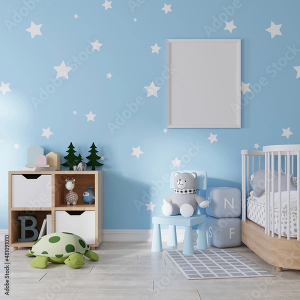 Fototapeta Mock up poster frame in modern interior background, living room, Scandinavian style, 3D render