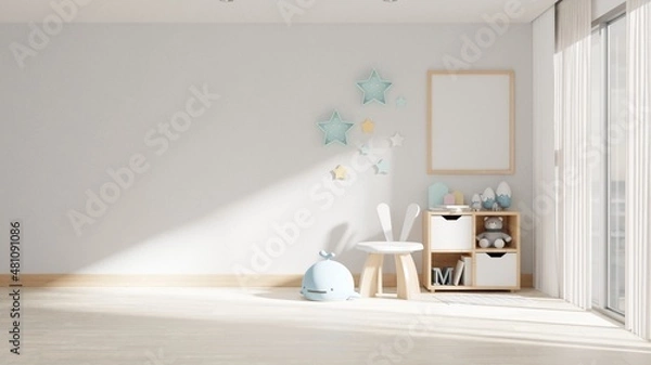 Fototapeta Mock up poster frame in modern interior background, living room, Scandinavian style, 3D render