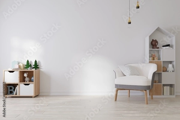 Fototapeta Mock up poster frame in children room,kids room,nursery mockup,3d rendering