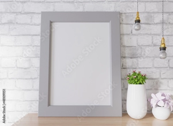 Fototapeta Mock up poster frame in modern interior background, living room, Scandinavian style, 3D render