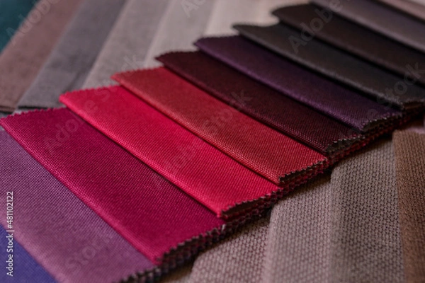 Fototapeta Samples of furniture fabrics.Multicolor fabric texture background.