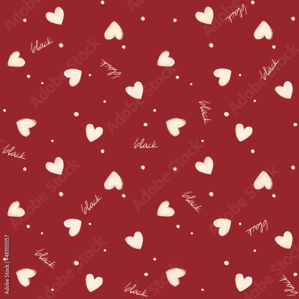 Obraz Black Red Heart Digital Papers, Seamless Patterns, Love Dot Design Illustration, 12 inches