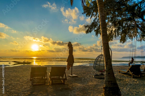 Obraz beach chair on the beach, Vijaynagar Beach, Havelock Island, India