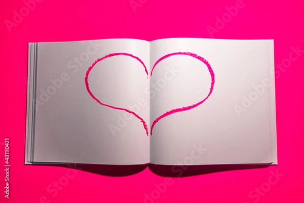 Fototapeta  Notebook with white blank pages for notes on a yellow background. High quality photo