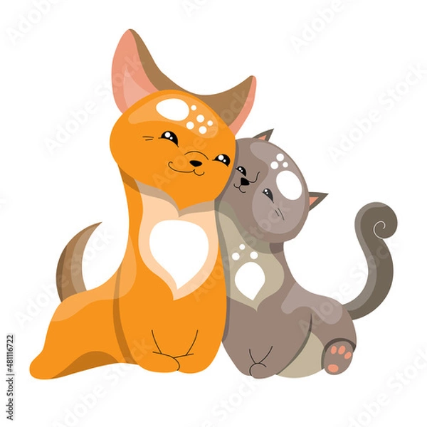 Fototapeta Cute characters dog and cat. Funny domestic animals. Object isolated on white background.