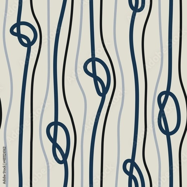 Fototapeta WHITE SEAMLESS VECTOR BACKGROUND WITH MULTICOLORED VERTICAL ROPES AND KNOTS
