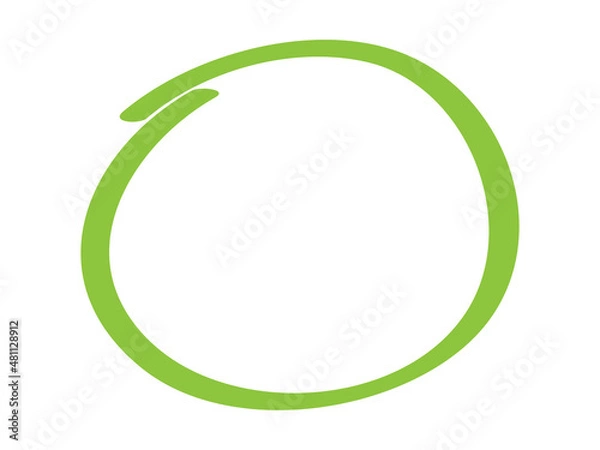 Fototapeta Green circle pen draw. Highlight hand drawn circle isolated on white background. Handwritten green circle. For marker pen, pencil, logo and text check. Vector illustration