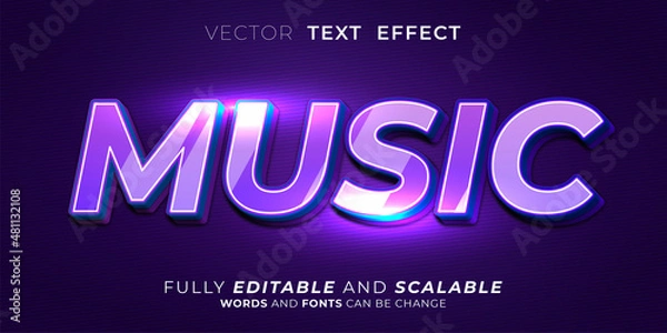 Fototapeta Editable text effect Music on neon style illustrations