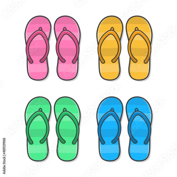 Fototapeta Flip Flops Vector Icon Illustration. Colored Summer Slippers. Summer Footwear