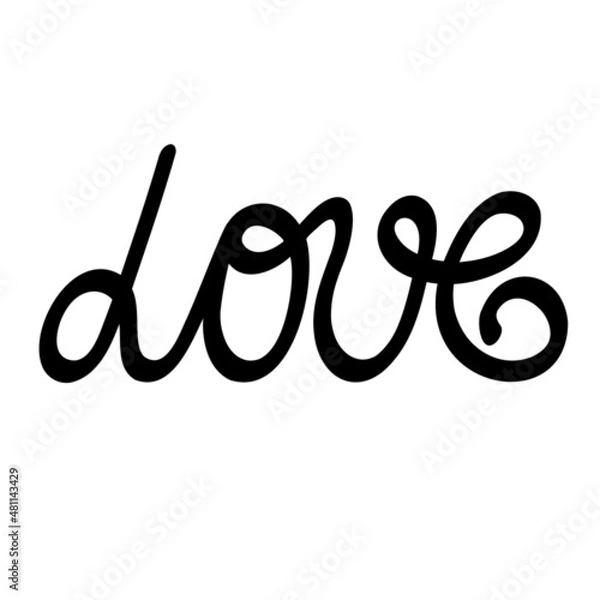 Fototapeta Word Love simple calligraphy vector illustration, symbol of St Valentines day celebration, decor for love holiday, hand written trendy design element, abstract romantic lettering