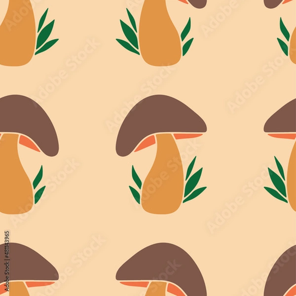 Obraz Mashroom hand drawn seamless pattern. Textile Texture.