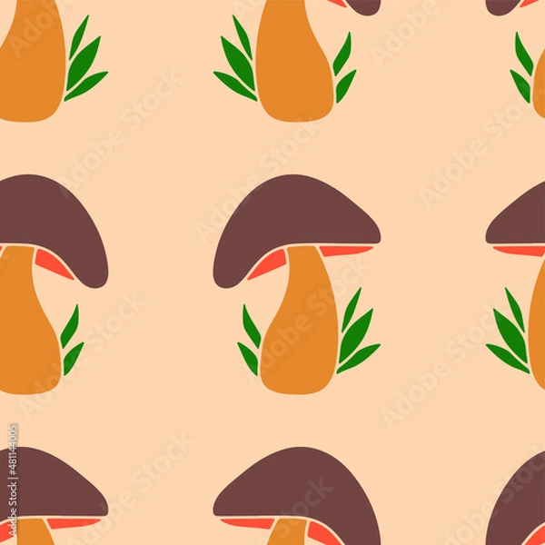 Obraz Mashroom hand drawn seamless pattern. Textile Texture.