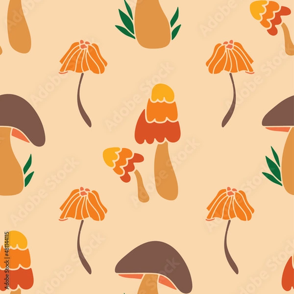 Obraz Mashroom hand drawn seamless pattern. Textile Texture.