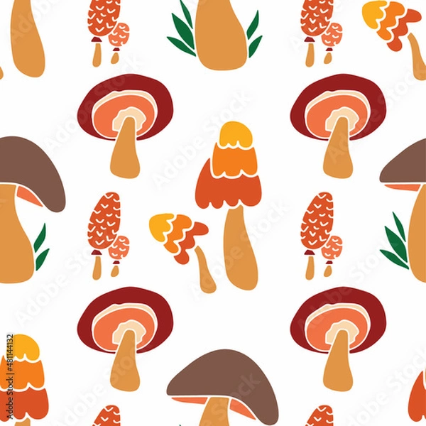 Obraz Mashroom hand drawn seamless pattern. Textile Texture.