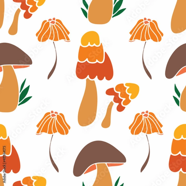 Obraz Mashroom hand drawn seamless pattern. Textile Texture.