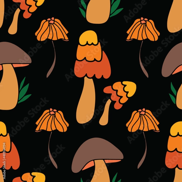 Obraz Mashroom hand drawn seamless pattern. Textile Texture.