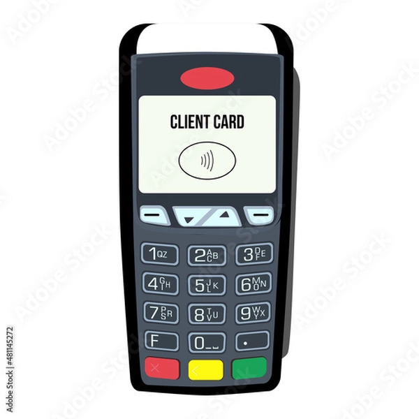 Fototapeta Vector pos terminal on transparent background. Cashless payment by card.