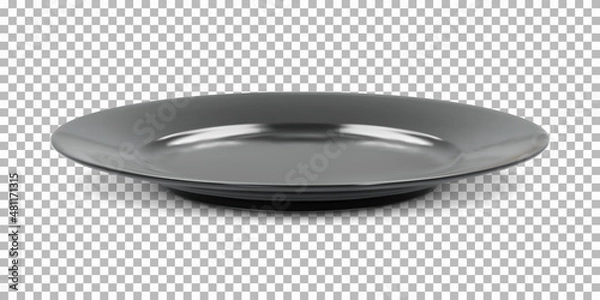 Obraz Black round empty plate side view with transparent shadow