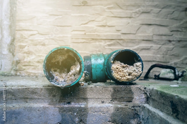 Fototapeta Embolism: A pipe clogged or sewer with thick fats, oil and grease