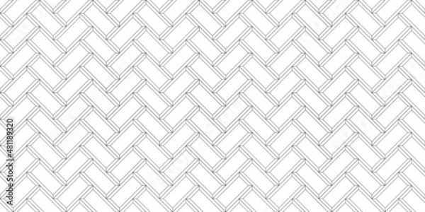 Fototapeta Herringbone floor seamless pattern. Outline editable repeating metro tiles. Vector monochrome background